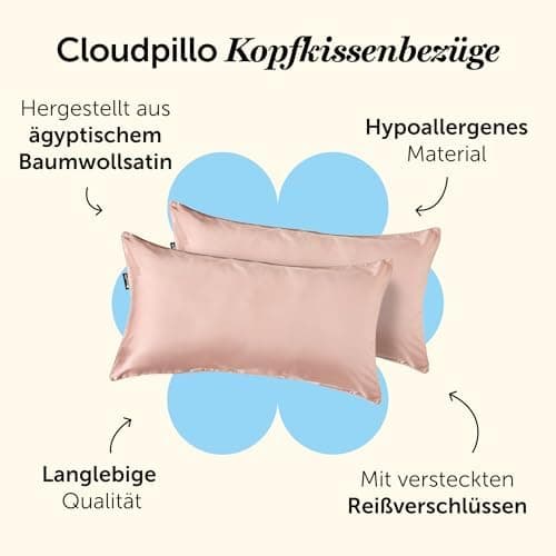 Cloudpillo Kissenbezug 40x80 cm 2er‑Pack – Premium atmungsaktive Baumwolle, ultraweich, mit Reißverschluss, antibakterie