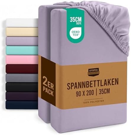 Utopia Bedding 2er-Set Spannbettlaken 140 x 200 cm – OEKO-TEX MADE IN GREEN zertifiziert – 35 cm Tiefe Tasche