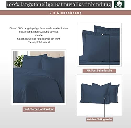 Pizuna Kissenbezüge 2er-Pack 40 x 80 cm Dunkelblau – 100% Langstapel-Baumwolle, 400 Fadenzahl