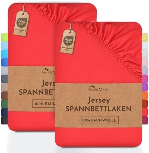NatureMark Jersey-Spannbettlaken 2er-Pack – 100% Baumwolle, 90 x 200–100 x 200 cm, Creme/Natur