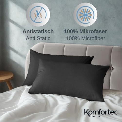 Komfortec Bettwäsche 2‑teilig (Bettbezug 155x220 + Kissenbezug 80x80) – superweiche gebürstete 100% Mikrofaser, Grau, OE