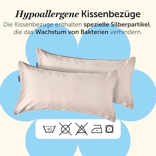 Cloudpillo Kissenbezug 40x80 cm 2er‑Pack – Premium atmungsaktive Baumwolle, ultraweich, mit Reißverschluss, antibakterie