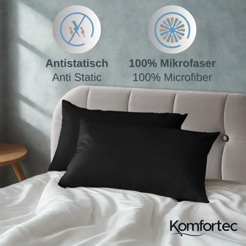 Komfortec Bettwäsche 2‑teilig (Bettbezug 155x220 + Kissenbezug 80x80) – superweiche gebürstete 100% Mikrofaser, Grau, OE