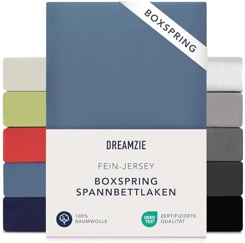 Dreamzie Topper-Spannbettlaken 180×200–200×200 cm – Jersey-Baumwolle 150 g/m², OEKO‑TEX STANDARD 100, extra niedrige Sei
