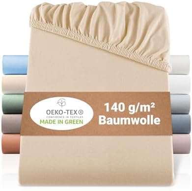 BaSaTex Bio-Jersey Spannbettlaken 120x200 cm – 100% Bio-Baumwolle, GOTS-zertifiziert – Taupe