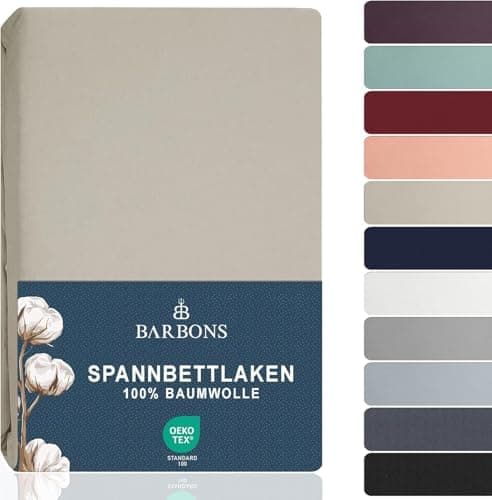 BARBONS Spannbettlaken 140x200 cm – 100% Baumwolle Jersey, für Boxspringbett & Matratzen bis 27 cm – Hellgrau
