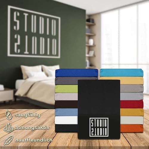 STUDIO Spannbettlaken Jersey – 97 % Baumwolle / 3 % Elastan – 120×200 / 120×220 / 130×200 / 130×220 cm, passend für Matr