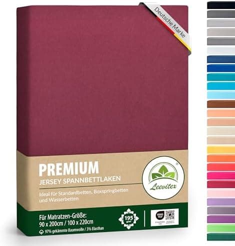 Premium Spannbettlaken – 97% Mako-Jersey-Baumwolle, 3% Elasthan | Boxspringbett-geeignet 90×200–100×220 cm