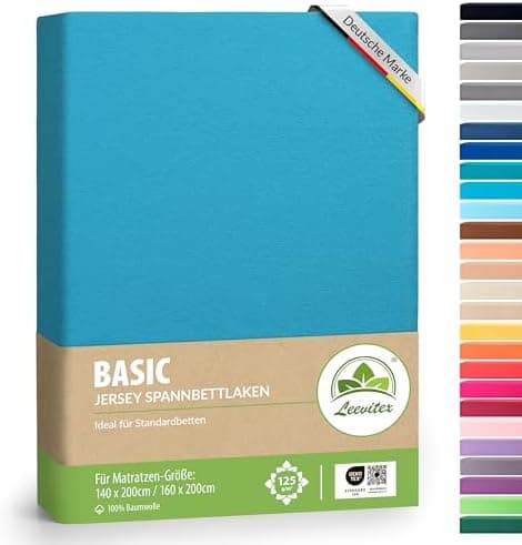 leevitex® Spannbettlaken 180x200–200x200 cm | 100% Jersey-Baumwolle | für Matratzen bis 25 cm
