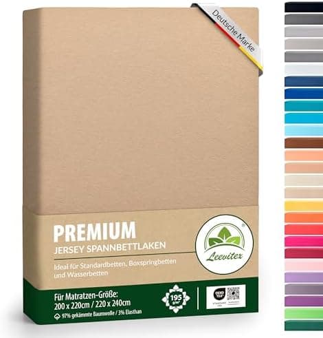 Premium Spannbettlaken – 97% Mako-Jersey-Baumwolle, 3% Elasthan | Boxspringbett-geeignet 90×200–100×220 cm