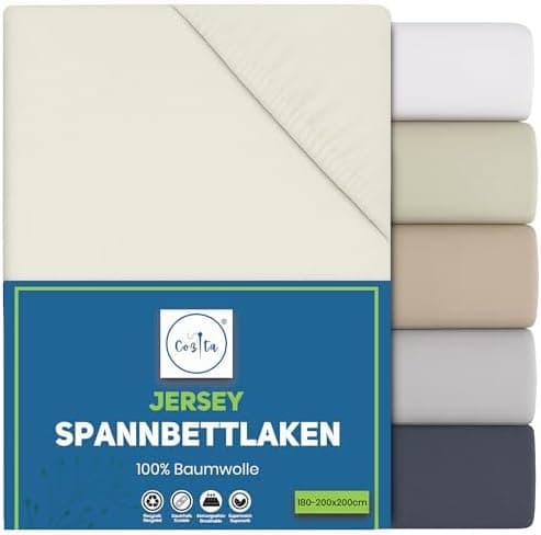 Spannbettlaken 90x200 cm – 100% Baumwoll‑Jersey, Tiefes Laken bis 25 cm – Weiß