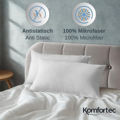Komfortec Bettwäsche 2‑teilig (Bettbezug 155x220 + Kissenbezug 80x80) – superweiche gebürstete 100% Mikrofaser, Grau, OE
