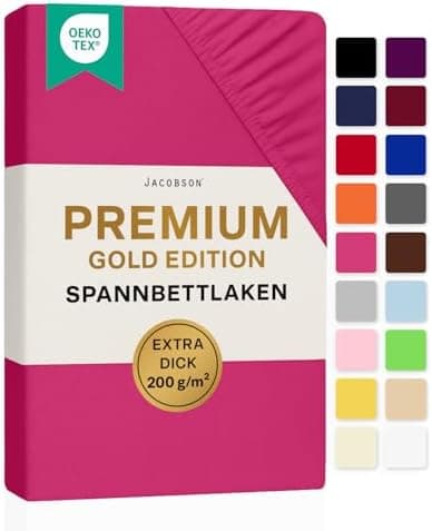 Jacobson Premium Spannbettlaken – Jersey-Baumwolle 200 g/m² mit Elasthan, 180x200–200x200 cm