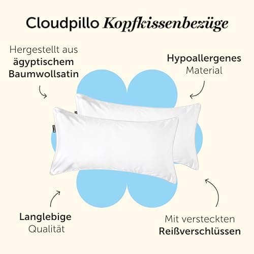 Cloudpillo Kissenbezug 40x80 cm 2er‑Pack – Premium atmungsaktive Baumwolle, ultraweich, mit Reißverschluss, antibakterie