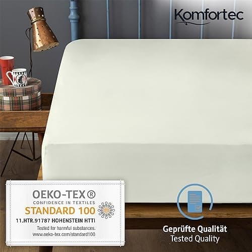 Komfortec Spannbettlaken 90x200 cm Jersey-Baumwolle – OEKO-TEX® Standard 100, Rundumgummizug für perfekte Passform, Weiß
