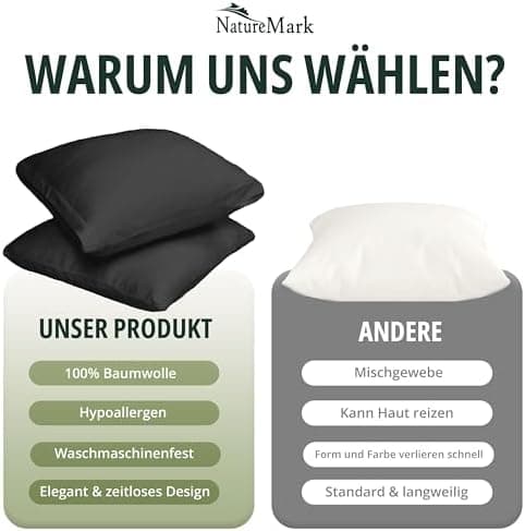 NatureMark Jersey Kissenbezüge – weich & atmungsaktiv, hautfreundlich – 40x40 cm, Anthrazit