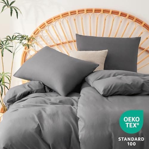WAVVE Bettwäsche 135x200 – 4‑teiliges Mikrofaser‑Set Anthrazit (inkl. 2×80×80 cm Kissenbezüge) mit Reißverschluss, OEKO‑
