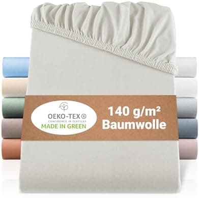 BaSaTex Bio-Jersey Spannbettlaken 120x200 cm – 100% Bio-Baumwolle, GOTS-zertifiziert – Taupe