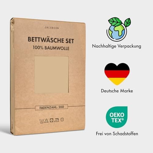 JACOBSON Bettwäsche 135x200 – 100% Baumwolle Perkal, OEKO‑TEX, 2‑teilig (135x200 + 80x80) mit Reißverschluss, Anthrazit