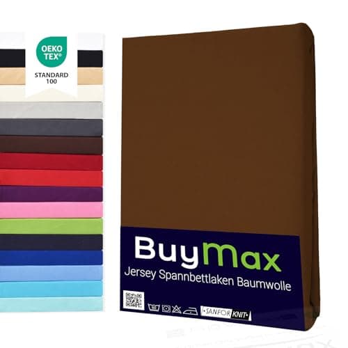 Buymax® Spannbettlaken 140x200 cm – 100% Baumwolle (Jersey), für Matratzen bis 25 cm