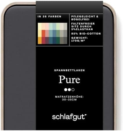 Schlafgut Pure Spannbettlaken 90x200 bis 100x220 cm – 95% Bio-Baumwolle & 5% Elasthan, Oeko-TEX zertifiziert – passend f