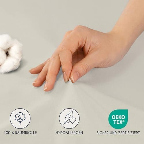 Dreamzie Topper-Spannbettlaken 180×200–200×200 cm – Jersey-Baumwolle 150 g/m², OEKO‑TEX STANDARD 100, extra niedrige Sei