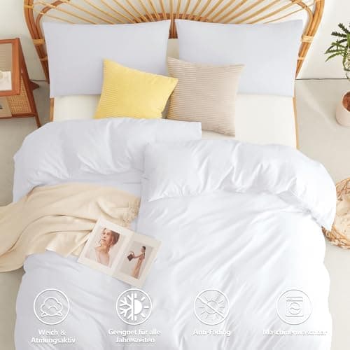 WAVVE Bettwäsche 135x200 – 4‑teiliges Mikrofaser‑Set Anthrazit (inkl. 2×80×80 cm Kissenbezüge) mit Reißverschluss, OEKO‑