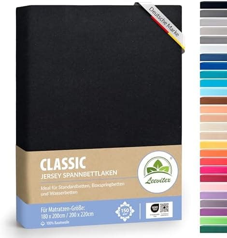 leevitex® Spannbettlaken 180x200–200x200 cm | 100% Jersey-Baumwolle | für Matratzen bis 25 cm