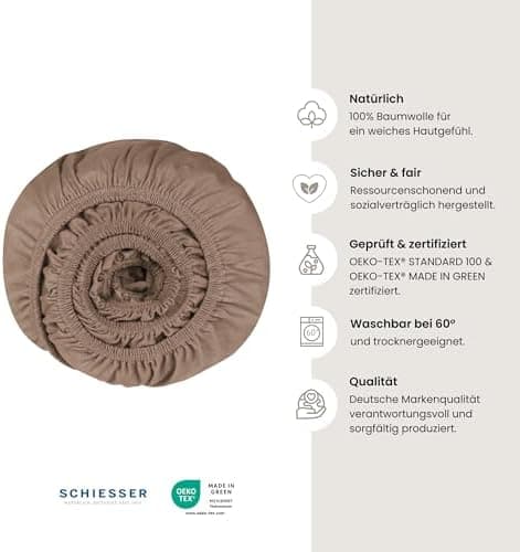 Schiesser Spannbettlaken Jessi – 100% gekämmte Baumwolle aus nachhaltiger Produktion | 180–190×200 cm, Matratzenhöhe bis