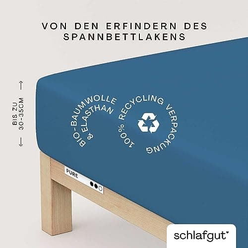 Schlafgut Pure Spannbettlaken 90x200 bis 100x220 cm – 95% Bio-Baumwolle & 5% Elasthan, Oeko-TEX zertifiziert – passend f
