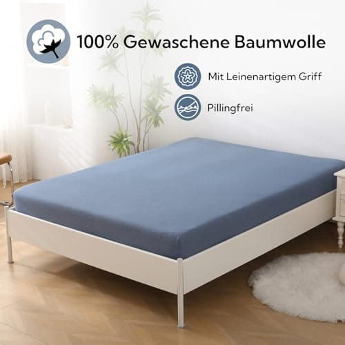 SOULFUL Spannbettlaken 120 x 200 cm (bis 25 cm Matratzenhöhe) – 100% gewaschene Baumwolle, atmungsaktiv & leinenartiger
