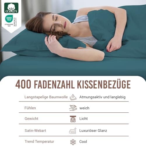 Pizuna Kissenbezüge 2er-Pack 40 x 80 cm Dunkelblau – 100% Langstapel-Baumwolle, 400 Fadenzahl