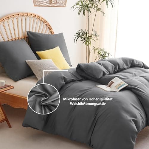 WAVVE Bettwäsche 135x200 – 4‑teiliges Mikrofaser‑Set Anthrazit (inkl. 2×80×80 cm Kissenbezüge) mit Reißverschluss, OEKO‑
