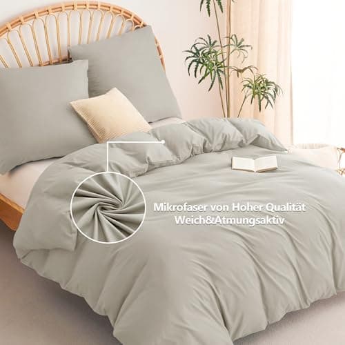 WAVVE Bettwäsche 135x200 – 4‑teiliges Mikrofaser‑Set Anthrazit (inkl. 2×80×80 cm Kissenbezüge) mit Reißverschluss, OEKO‑