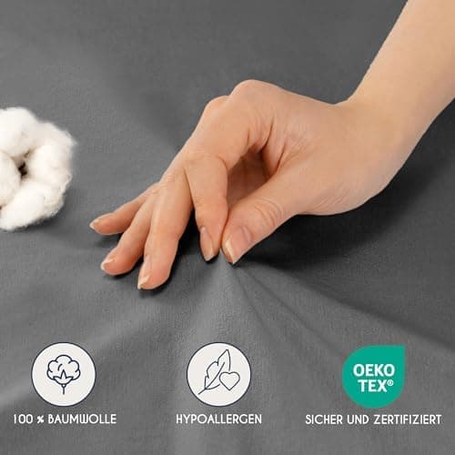 Dreamzie Topper-Spannbettlaken 180×200–200×200 cm – Jersey-Baumwolle 150 g/m², OEKO‑TEX STANDARD 100, extra niedrige Sei