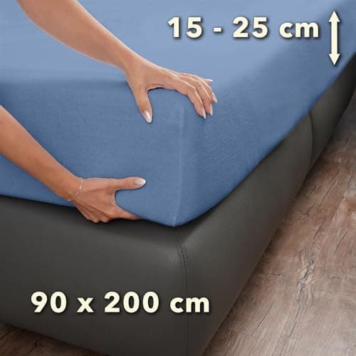 STUDIO Basic Frottee-Spannbettlaken 90 x 200 cm – weiches 80% Baumwolle/20% Polyester, elastisch & bügelfrei, OEKO-TEX f