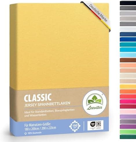 leevitex® Spannbettlaken 180x200–200x200 cm | 100% Jersey-Baumwolle | für Matratzen bis 25 cm