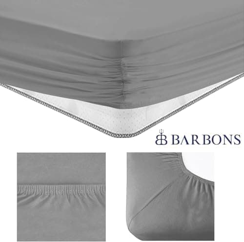 BARBONS Spannbettlaken 140x200 cm – 100% Baumwolle Jersey, für Boxspringbett & Matratzen bis 27 cm – Hellgrau