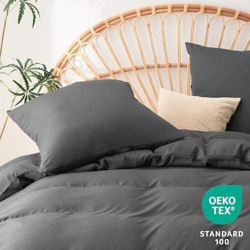 WAVVE Bettwäsche 135x200 – 4‑teiliges Mikrofaser‑Set Anthrazit (inkl. 2×80×80 cm Kissenbezüge) mit Reißverschluss, OEKO‑