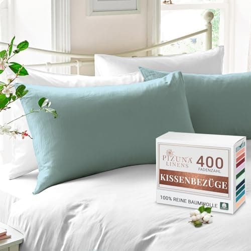 Pizuna Kissenbezüge 2er-Pack 40 x 80 cm Dunkelblau – 100% Langstapel-Baumwolle, 400 Fadenzahl