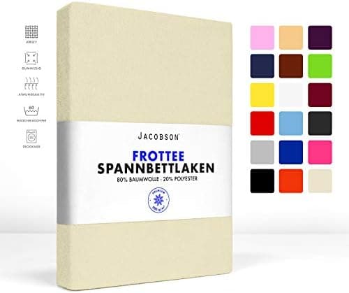 Jacobson Premium Frottee-Spannbettlaken aus Baumwolle, 200 g/m² (120–130 x 200 cm) – Grau