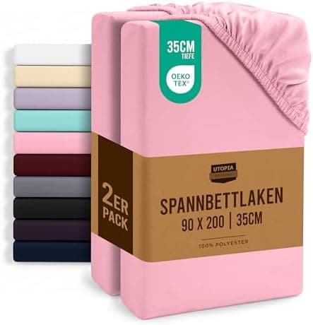 Utopia Bedding 2er-Set Spannbettlaken 140 x 200 cm – OEKO-TEX MADE IN GREEN zertifiziert – 35 cm Tiefe Tasche