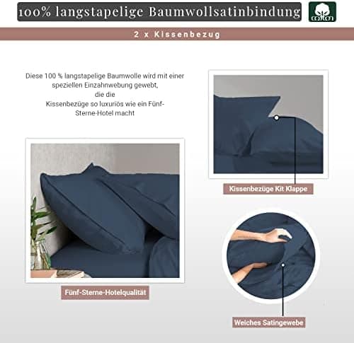 Pizuna Kissenbezüge 2er-Pack 40 x 80 cm Dunkelblau – 100% Langstapel-Baumwolle, 400 Fadenzahl