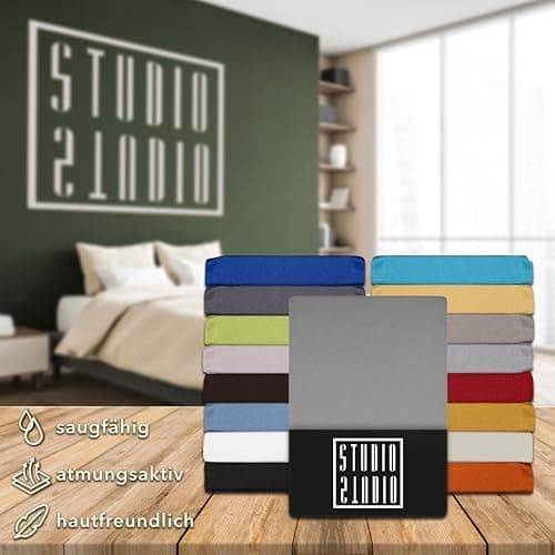 STUDIO Basic Spannbettlaken 200×220 cm – Jersey aus 100% gekämmter Baumwolle, elastisch & bügelfrei, passend für Matratz