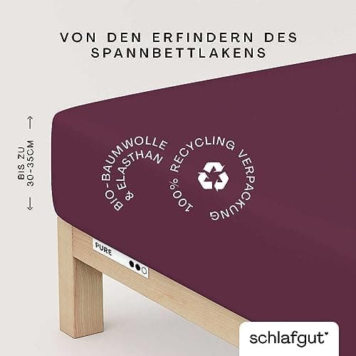 Schlafgut Pure Spannbettlaken 90x200 bis 100x220 cm – 95% Bio-Baumwolle & 5% Elasthan, Oeko-TEX zertifiziert – passend f