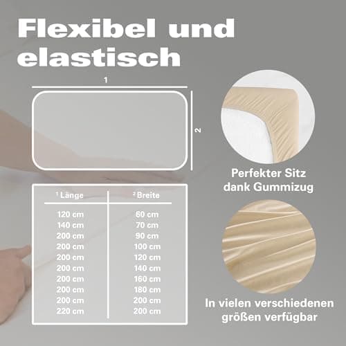 BaSaTex Bio-Jersey Spannbettlaken 120x200 cm – 100% Bio-Baumwolle, GOTS-zertifiziert – Taupe