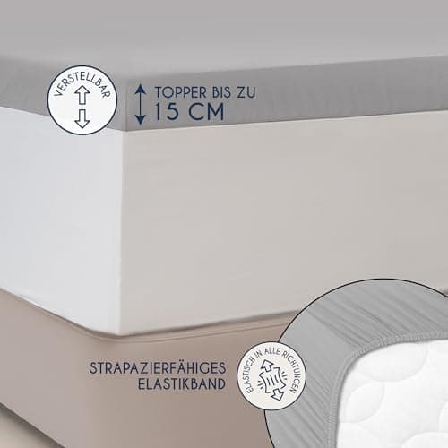Dreamzie Topper-Spannbettlaken 180×200–200×200 cm – Jersey-Baumwolle 150 g/m², OEKO‑TEX STANDARD 100, extra niedrige Sei