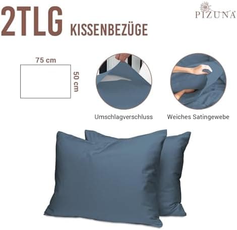 Pizuna Kissenbezüge 2er-Pack 40 x 80 cm Dunkelblau – 100% Langstapel-Baumwolle, 400 Fadenzahl