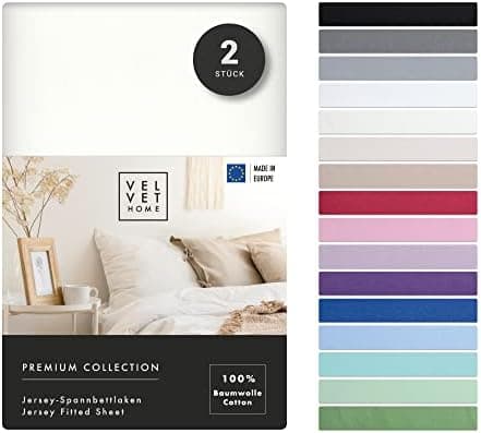VelvetHome Spannbettlaken 120 x 200 cm – 100% gekämmte Baumwolle (Jersey), passend für Matratzen bis 25 cm