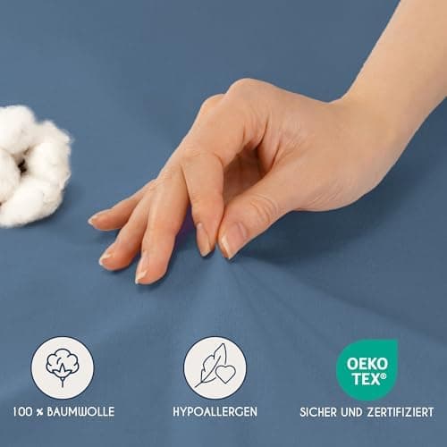 Dreamzie Topper-Spannbettlaken 180×200–200×200 cm – Jersey-Baumwolle 150 g/m², OEKO‑TEX STANDARD 100, extra niedrige Sei